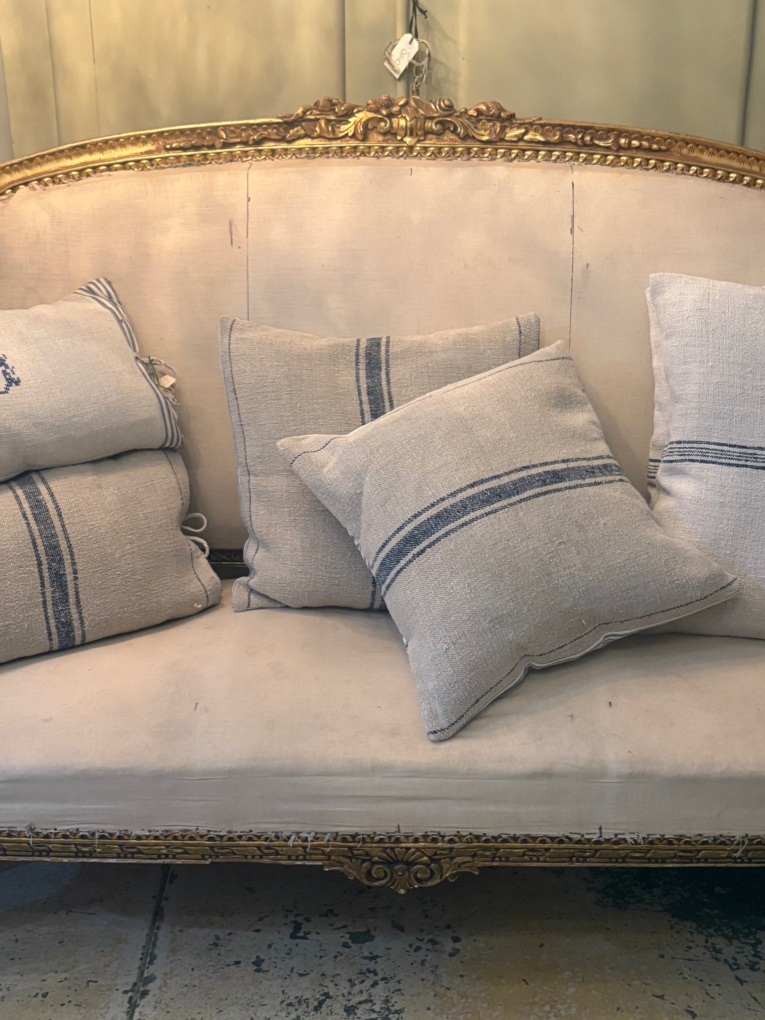 Antique grain sack cushion
