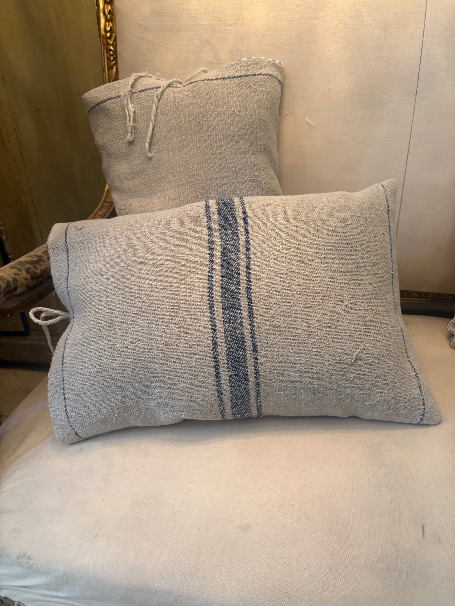 Antique French grain sack cushion