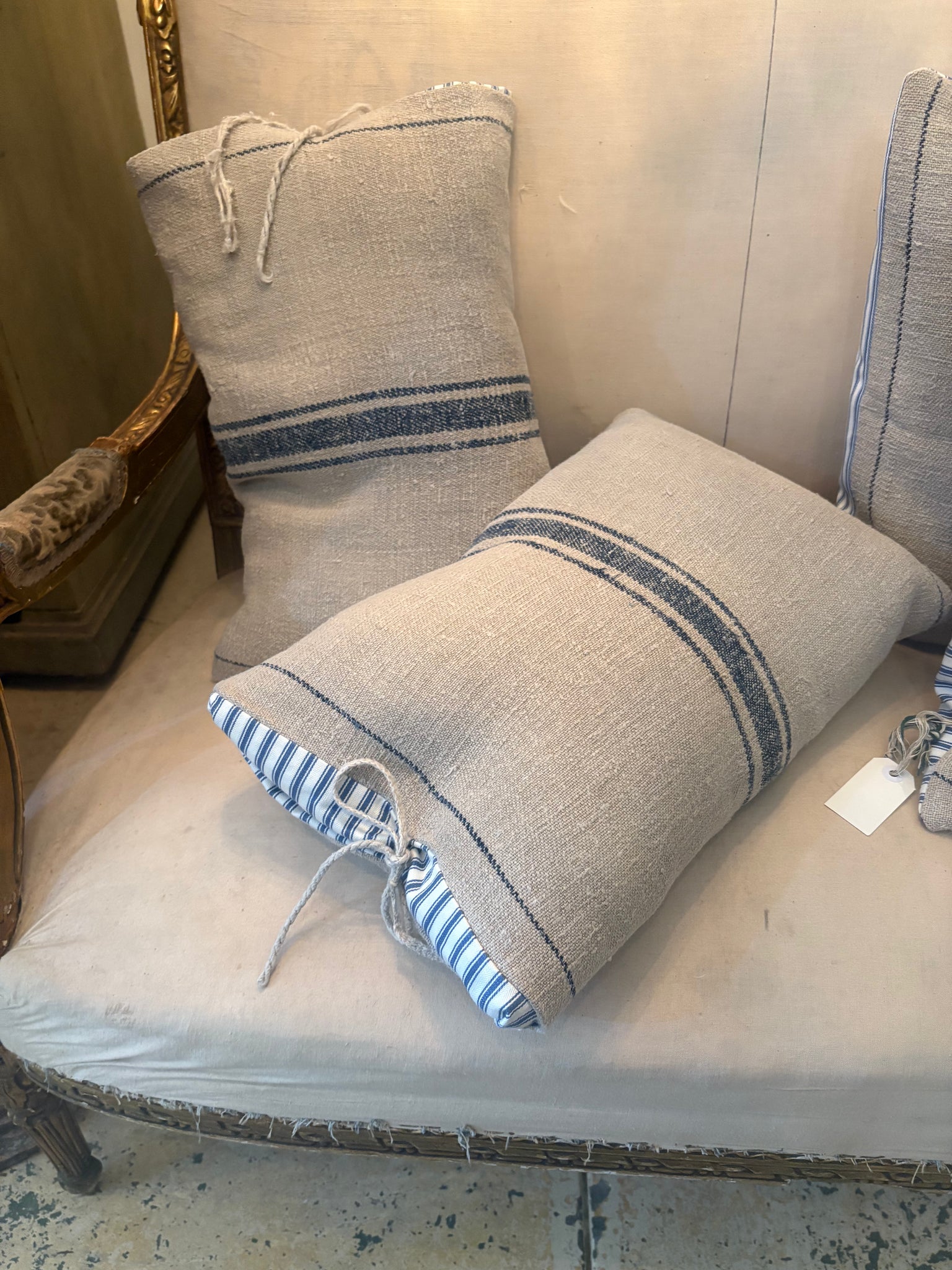 Antique French grain sack cushion