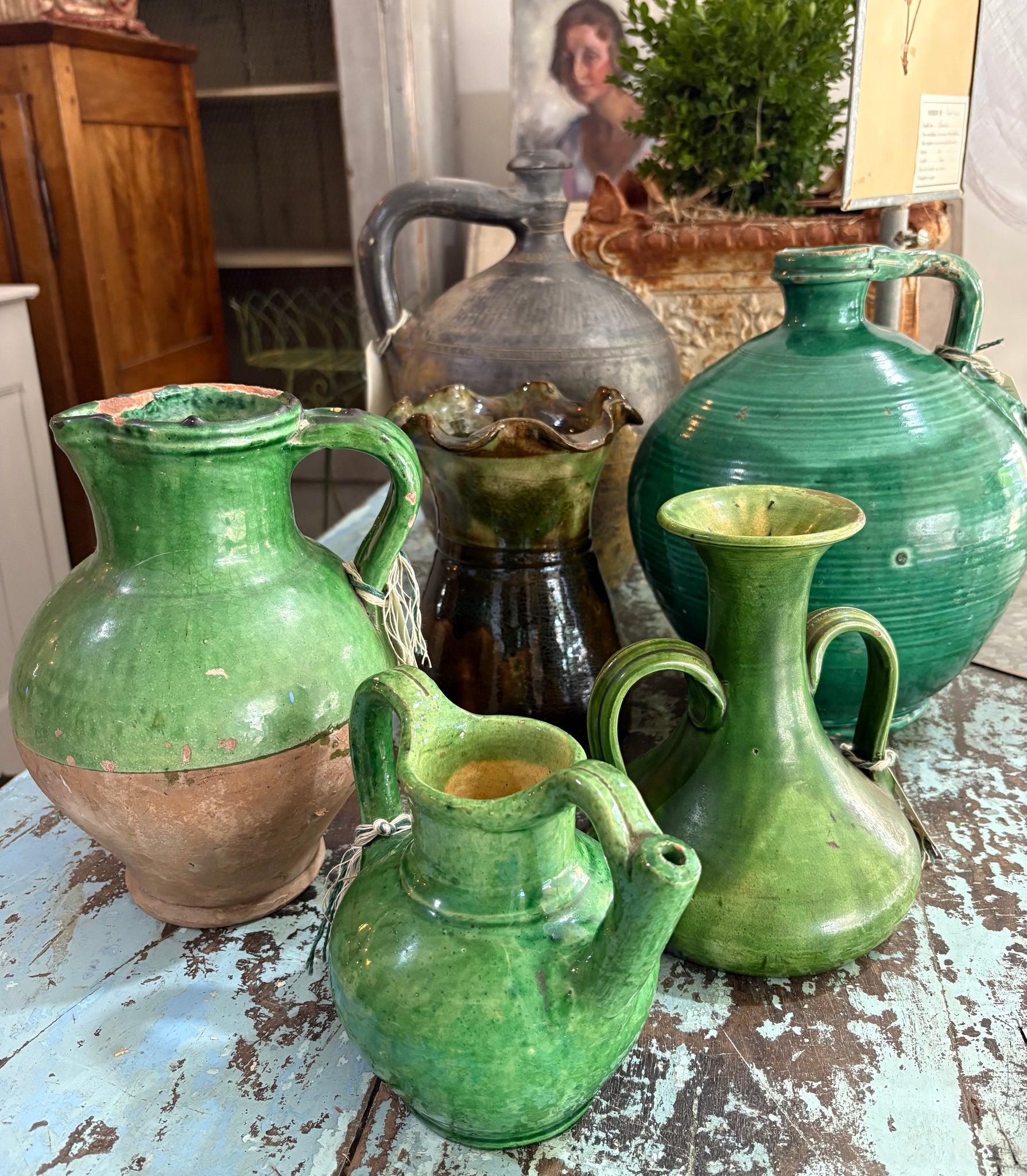 Antique green glaze jug