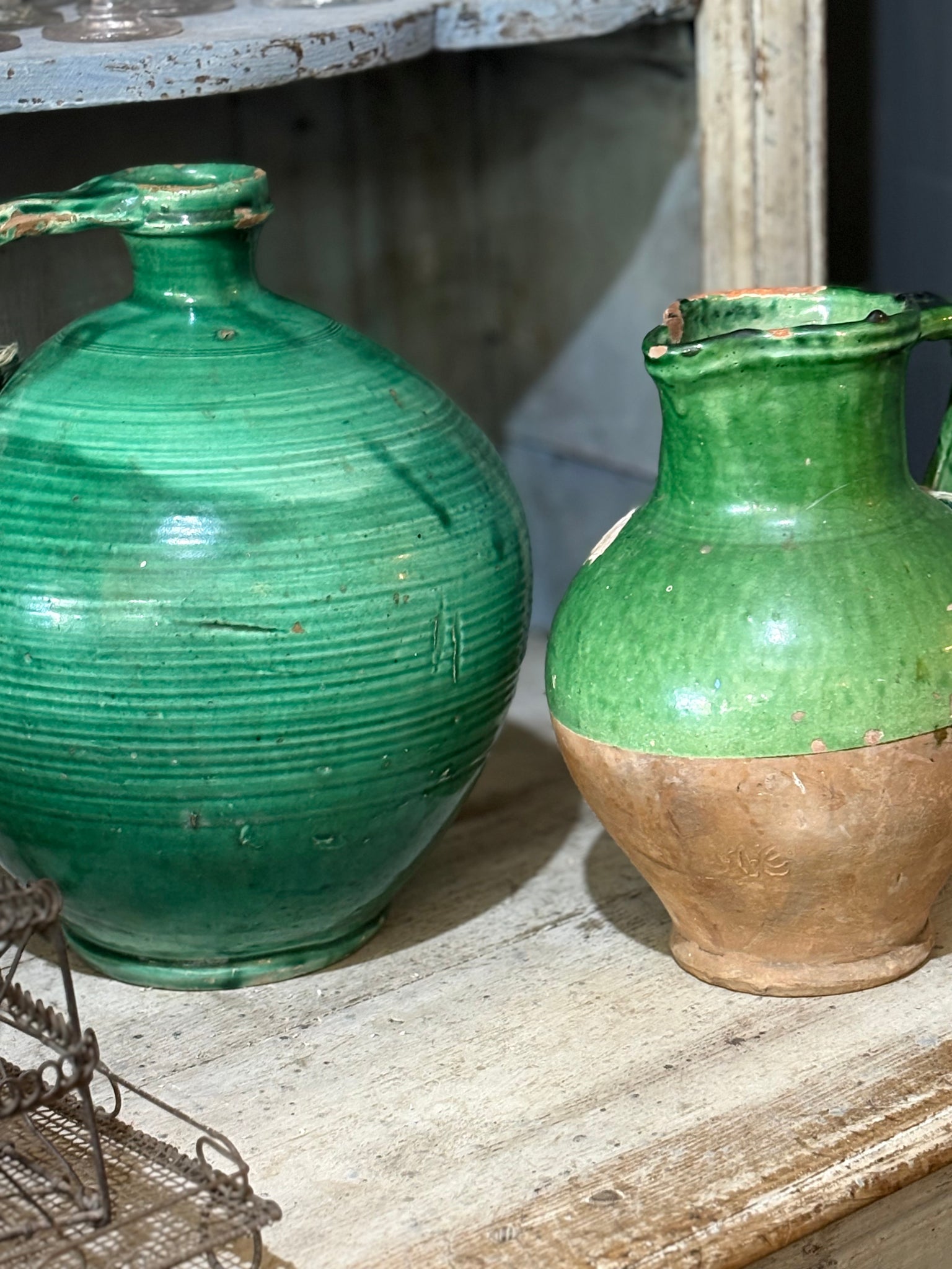 Antique green glaze jug