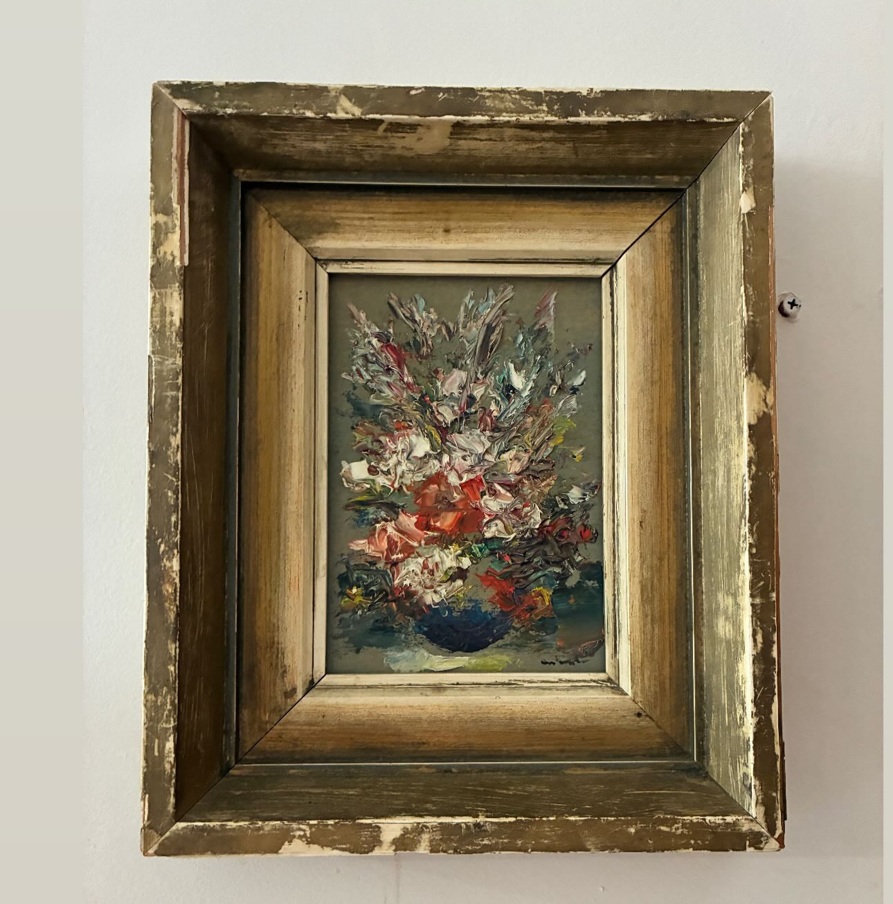 Antique framed floral oil painting