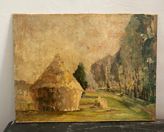 Antique oil painting Haystack