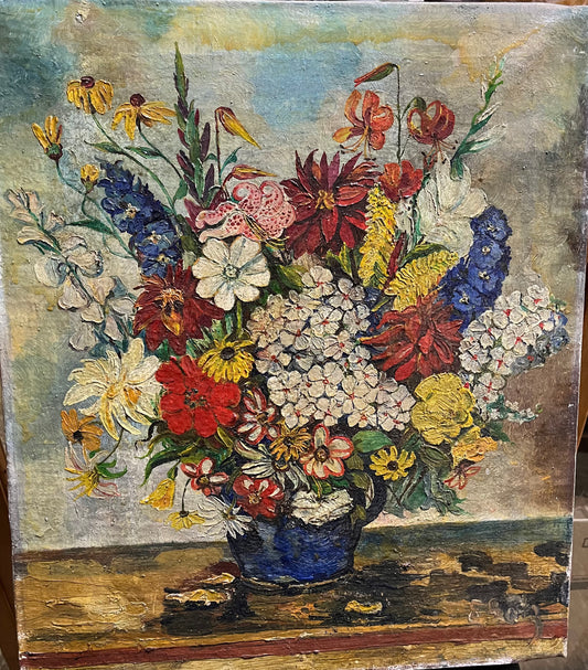 Antique floral oil on canvas