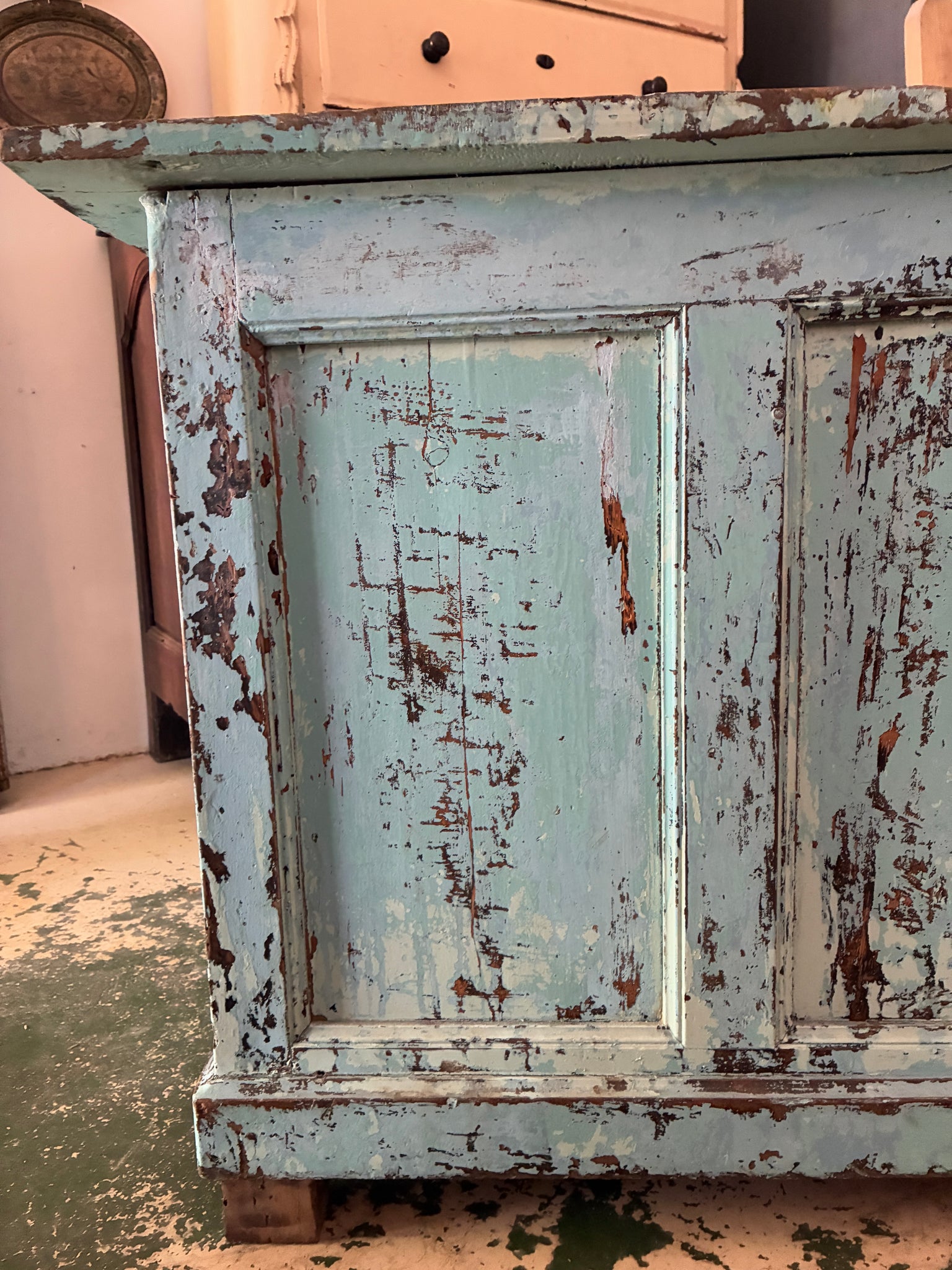 Antique painted finish shop counter