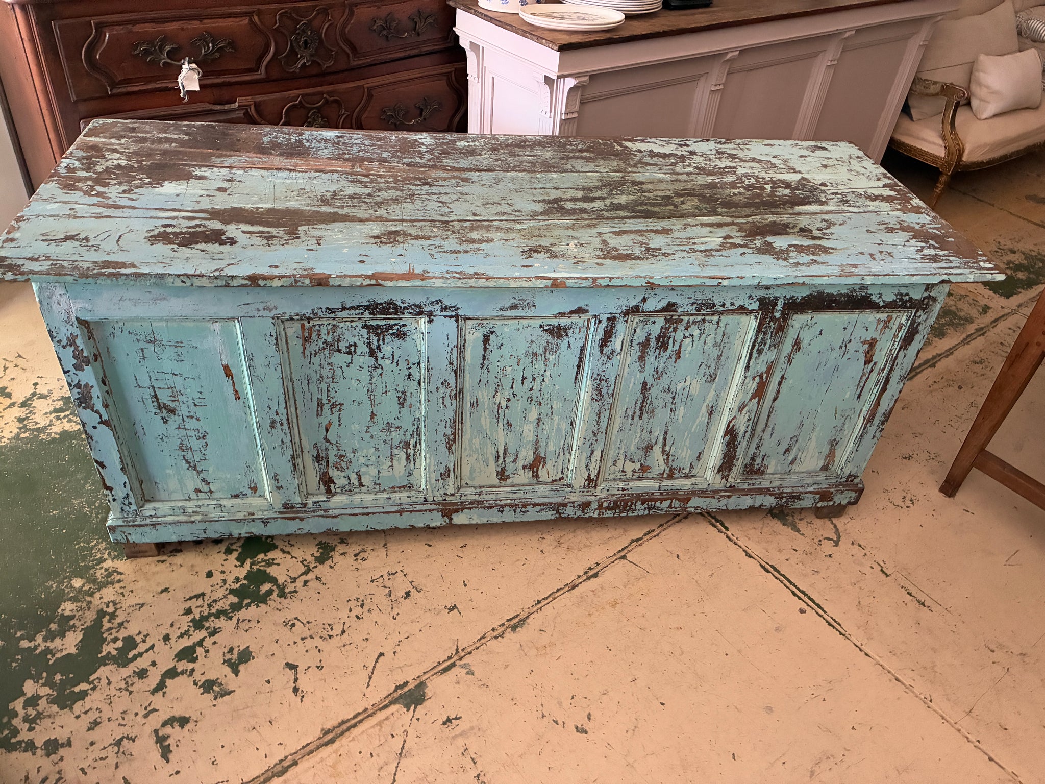 Antique painted finish shop counter