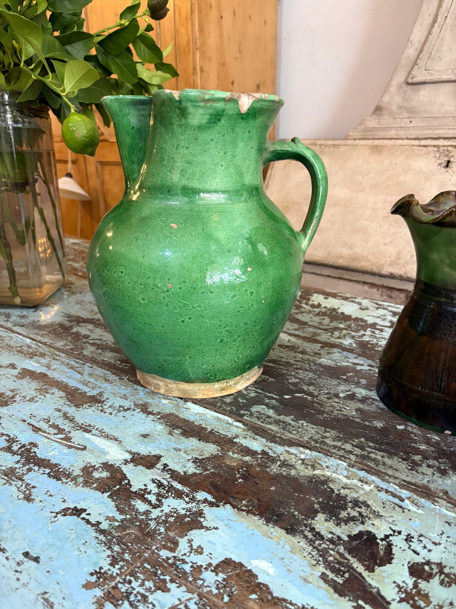 Enormous green glaze jug