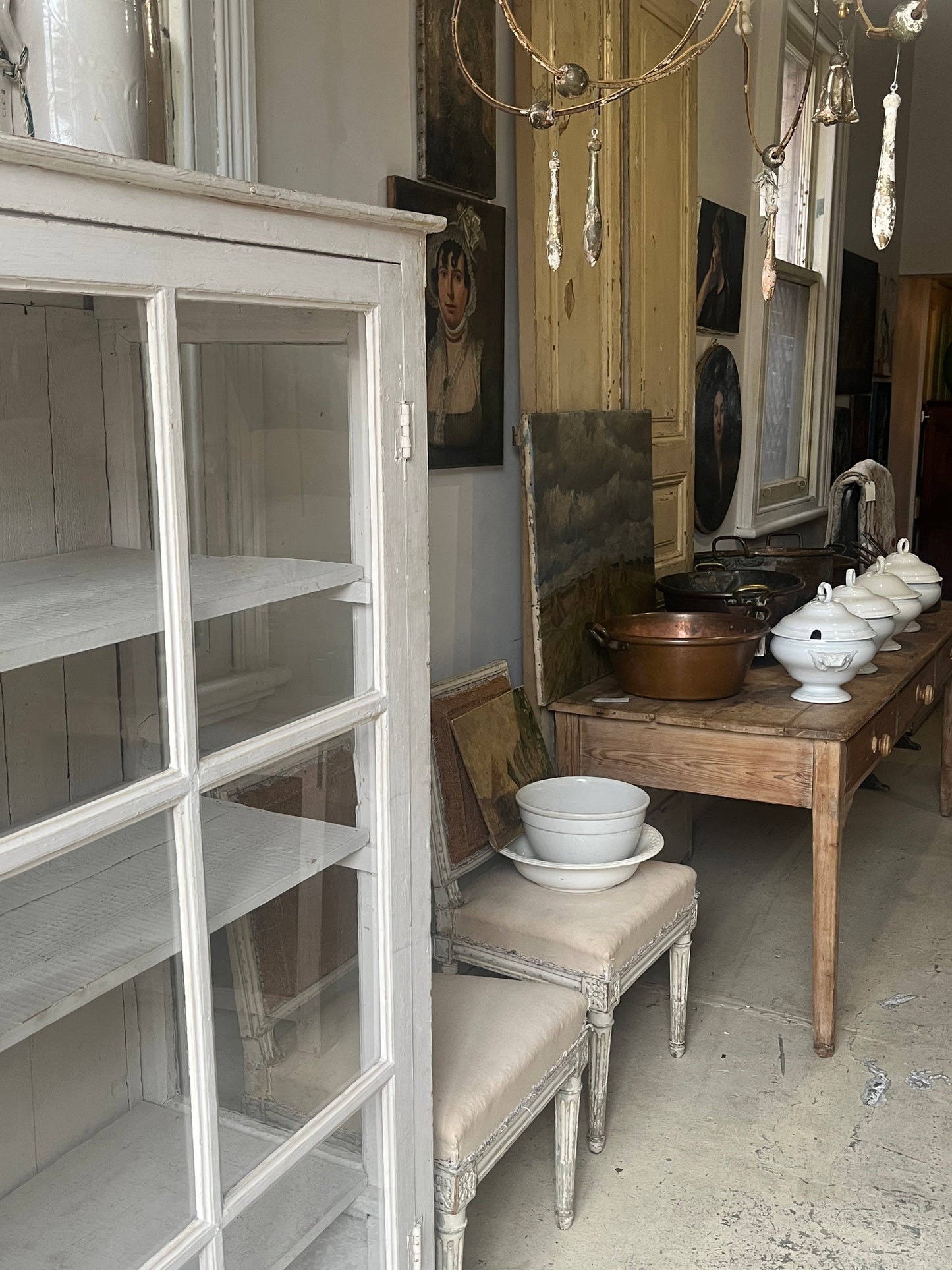 Antique white display cupboard