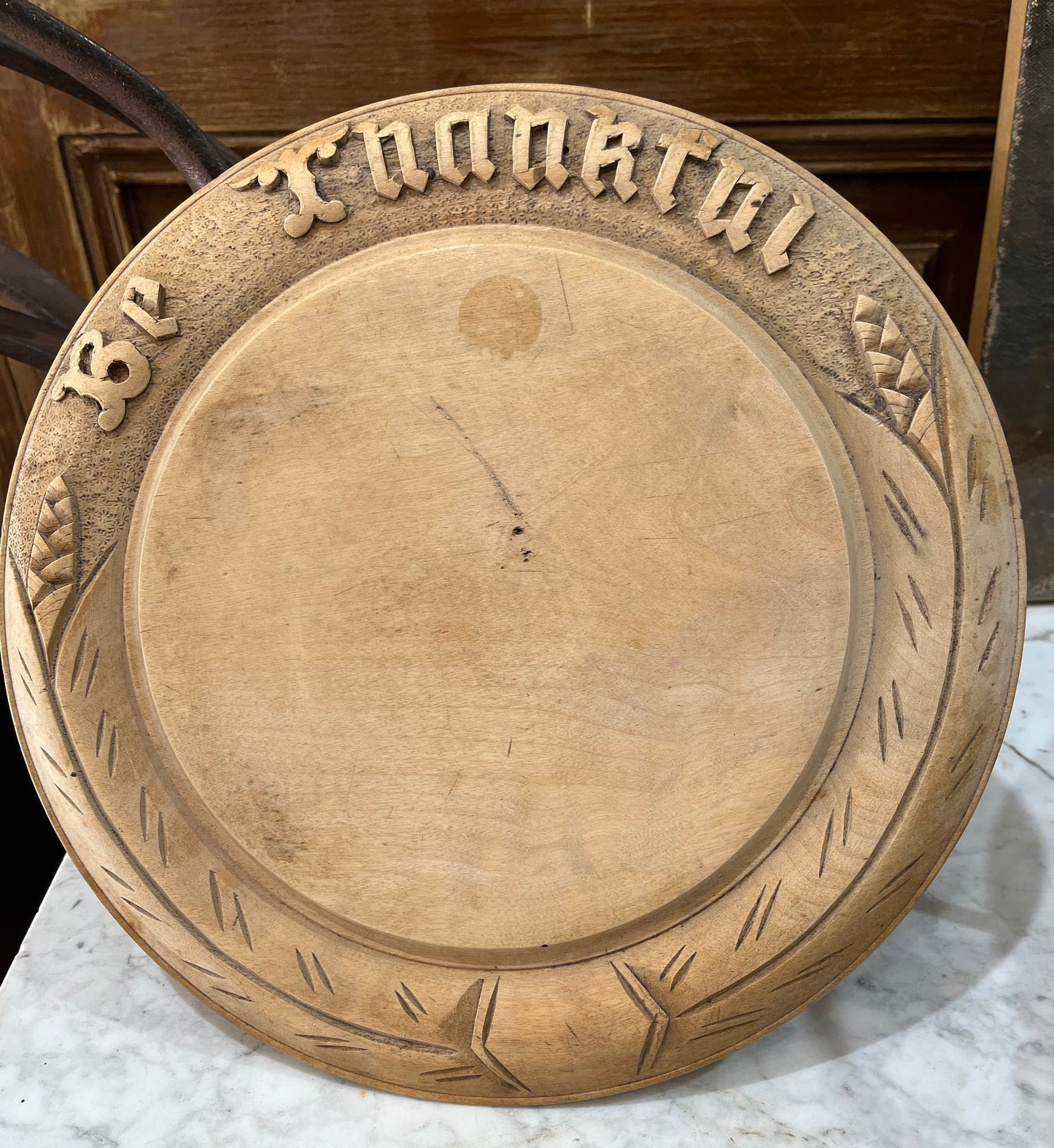 English carved bread board